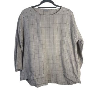 LinenFox Harper Linen Top Boxy 3/4 Sleeve High Low Hem Lagenlook Neutral